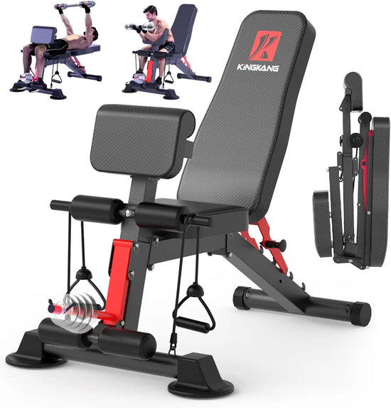 Banc de musculation pliable 14 en 1 avec haltères, pré-assemblé et multifonctionnel, charge maximale de 454 kg (1000 lb), 6 niveaux de poids réglables pour un entraînement complet du corps.