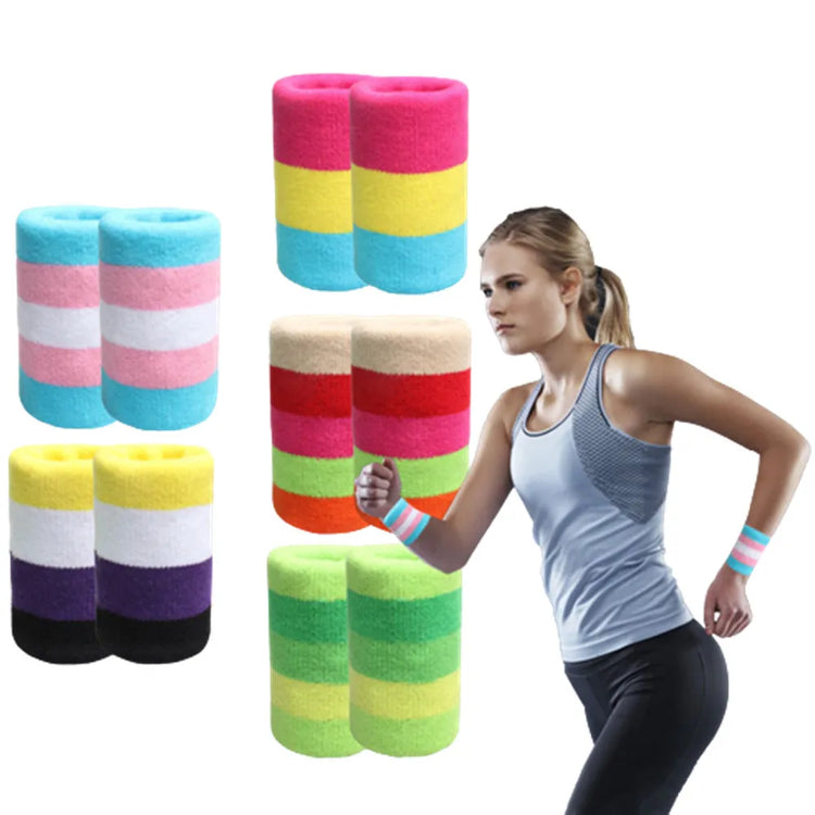 Bracelet sport rayé coton coloré support poignet homme femme - Wellness Fusion