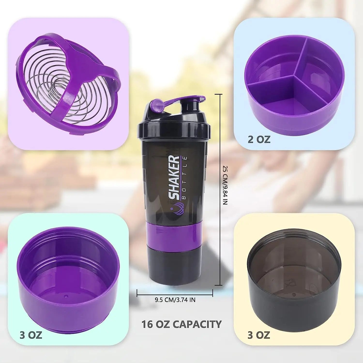 Shaker protéine 500ml portable mélangeur fitness sans grumeaux - Wellness Fusion