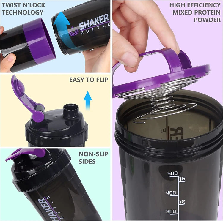 Shaker protéine 500ml portable mélangeur fitness sans grumeaux - Wellness Fusion