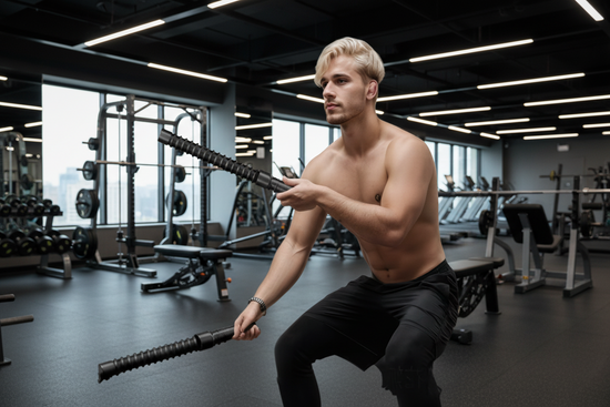 homme entrainement avec tiges elastiques musculation